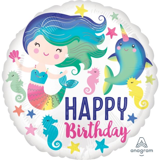Mermaid Happy Birthday 45cm Foil Balloon by UpUpNAwayBalloons