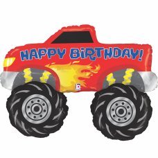 Monster Truck red Happy Birthday Balloon - UpUpNAwayBalloons