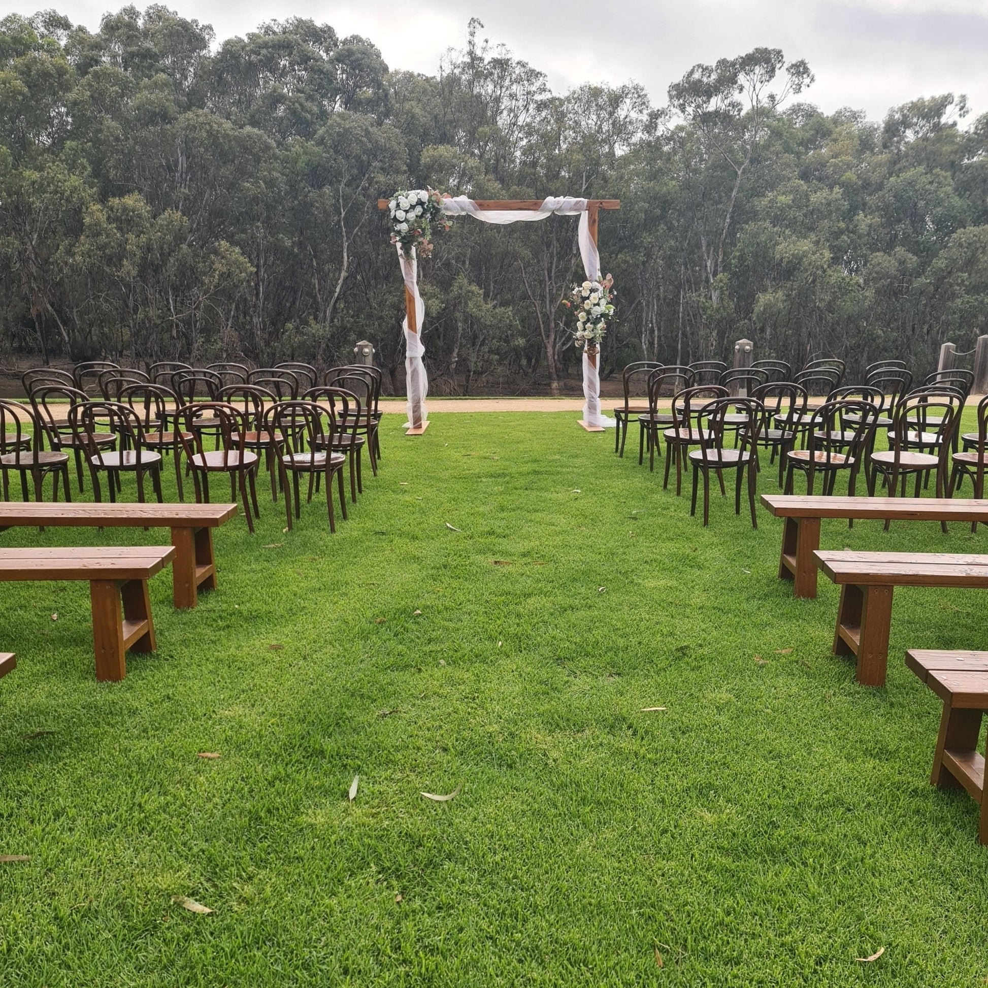 Natural Timber Wedding Arbour for Hire - UpUpNAwayBalloons