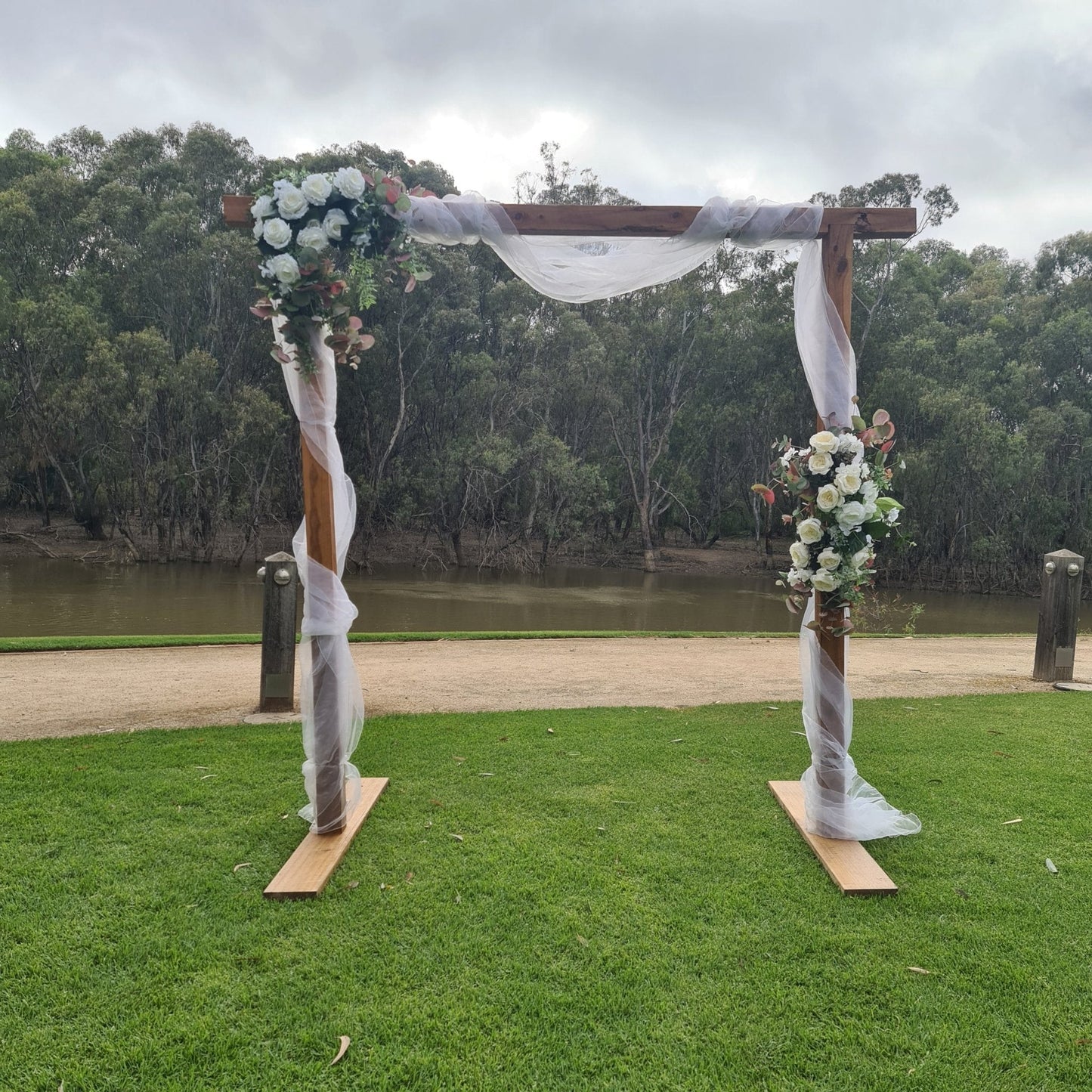 Natural Timber Wedding Arbour for Hire - UpUpNAwayBalloons