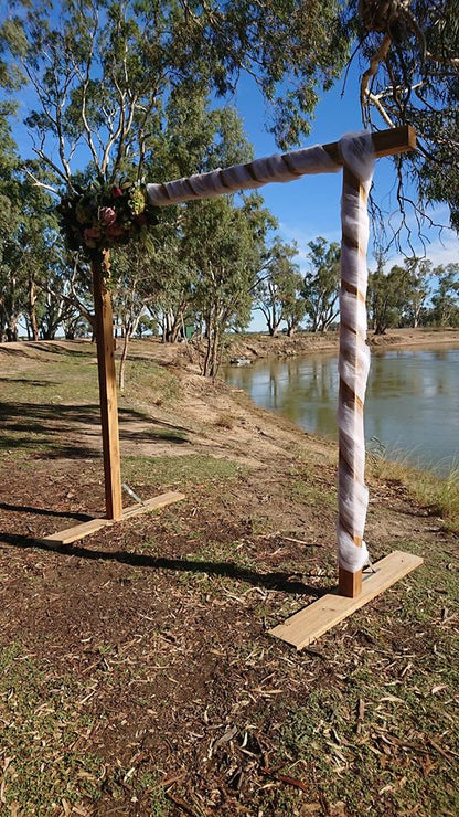 Natural Timber Wedding Arbour for Hire by UpUpNAwayBalloons