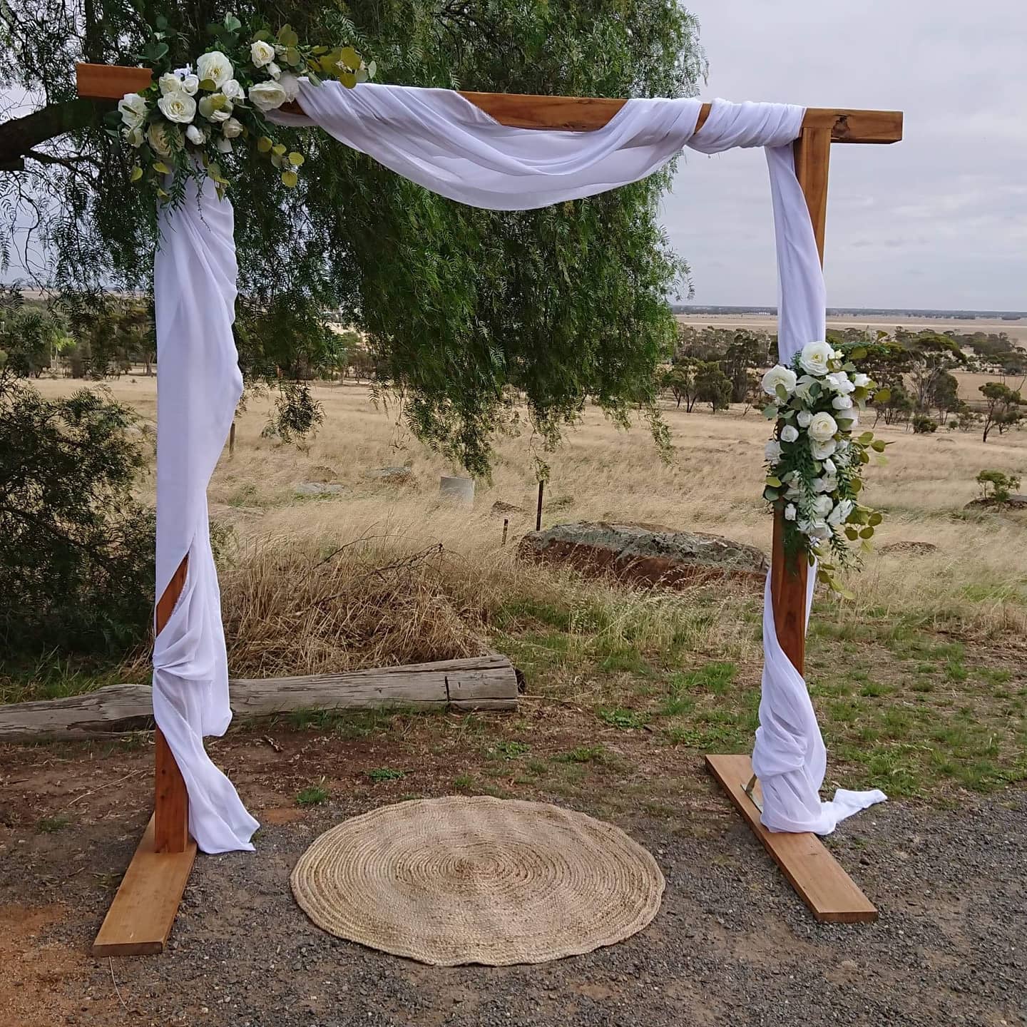 Natural Timber Wedding Arbour for Hire by UpUpNAwayBalloons