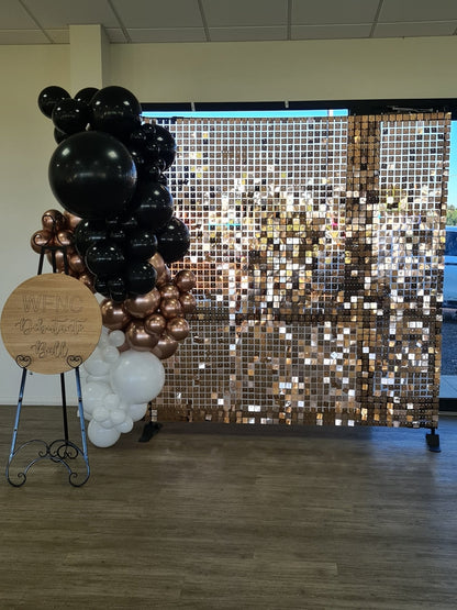 Rose Gold Shimmer Wall Backdrop for Hire - Only available when ordering Balloon Garlands also by UpUpNAwayBalloons
