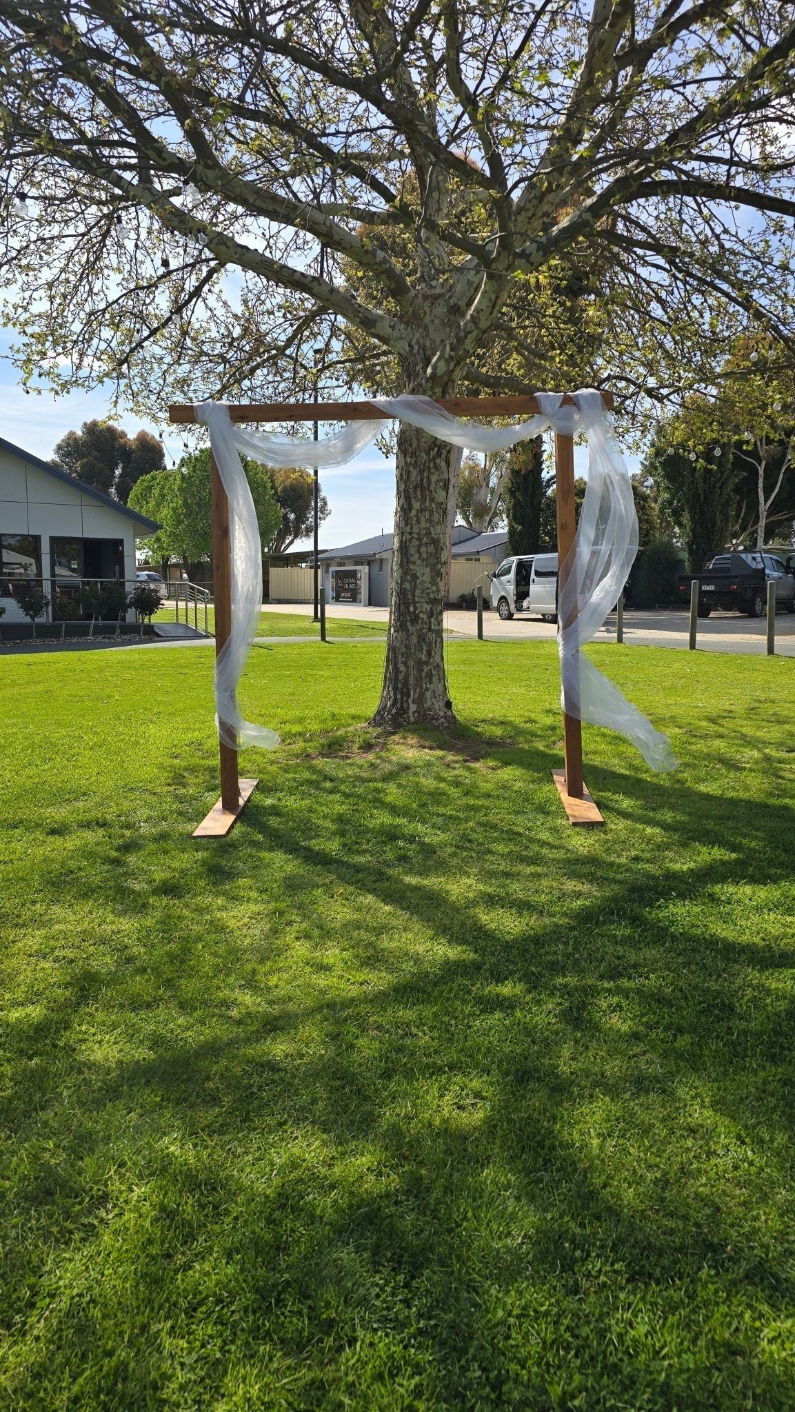 Sheer Tulle for Hire to adorn our Wedding Arbours - UpUpNAwayBalloons