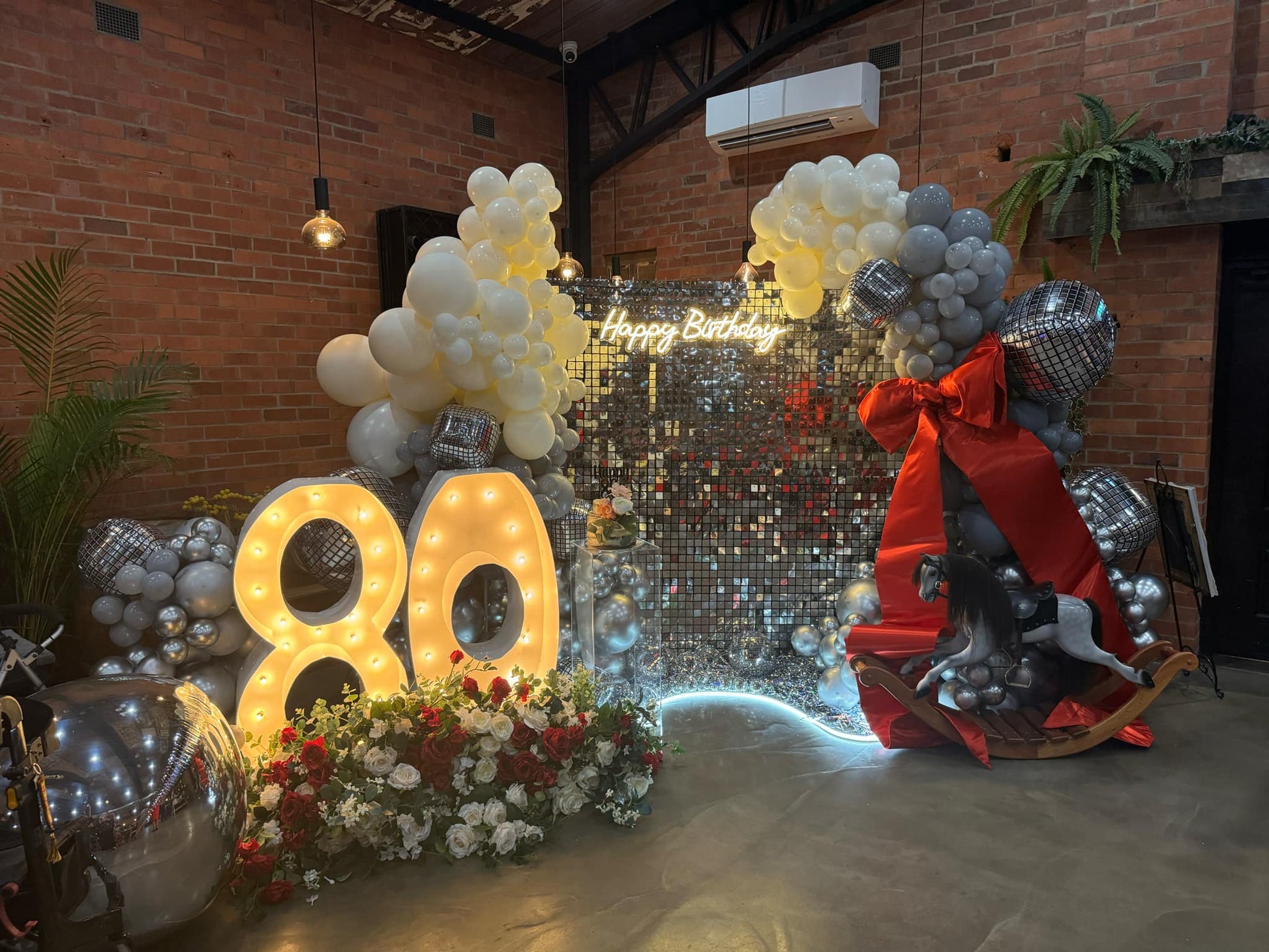 Silver Shimmer Wall Backdrop for Hire - UpUpNAwayBalloons