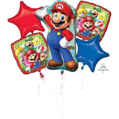 Super Mario Happy Birthday Helium Balloon Bouquet by UpUpNAwayBalloons