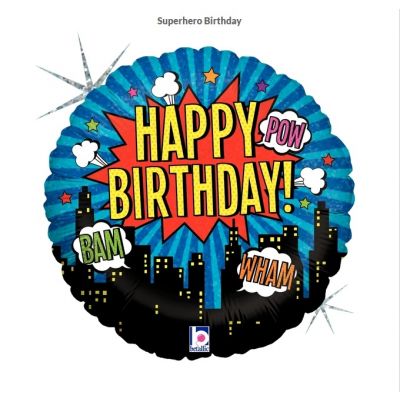 Superhero Happy Birthday 45cm Foil Balloon (2 designs to choose from) by UpUpNAwayBalloons