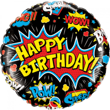 Load image into Gallery viewer, Superhero Happy Birthday 45cm Foil Balloon (2 designs to choose from) by UpUpNAwayBalloons
