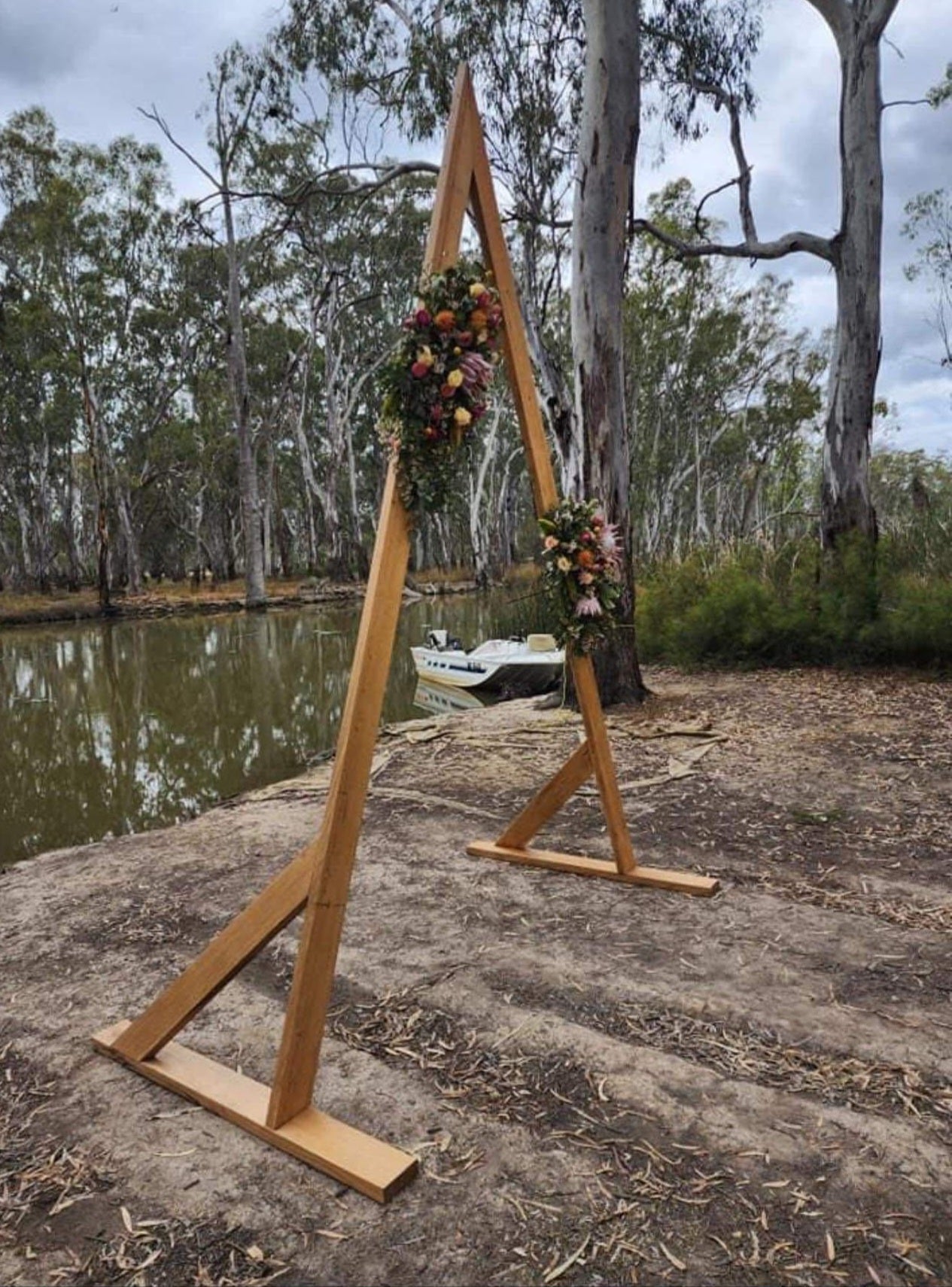 Triangle Timber Wedding Arbour for Hire - UpUpNAwayBalloons