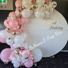 Load image into Gallery viewer, White Acrylic Gloss Backdrop for Hire - Only available when ordering Balloon Garlands also by UpUpNAwayBalloons
