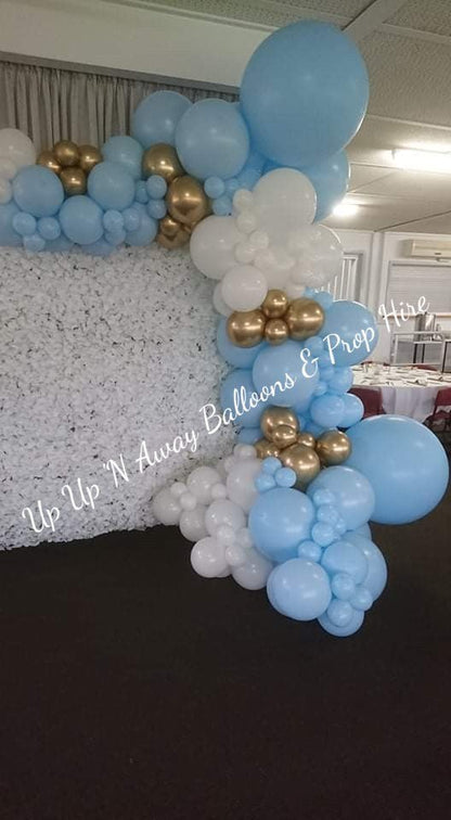 White Hydrangea Flower Wall Backdrop for Hire - Only available when ordering Balloon Garlands also by UpUpNAwayBalloons
