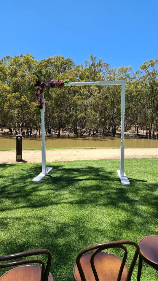 White Wedding Arbour for Hire by UpUpNAwayBalloons
