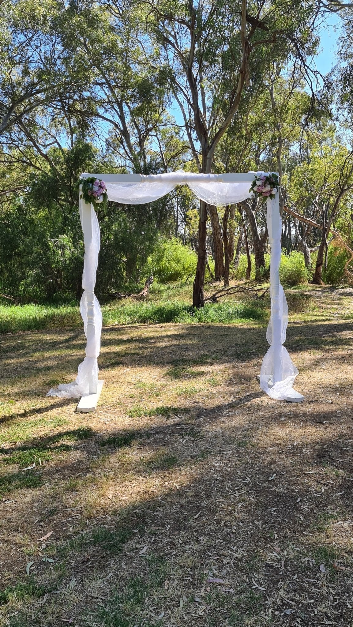 White Wedding Arbour for Hire by UpUpNAwayBalloons