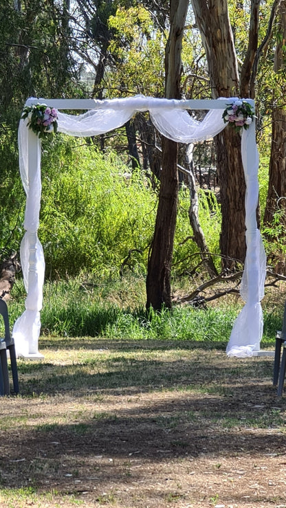 White Wedding Arbour for Hire by UpUpNAwayBalloons