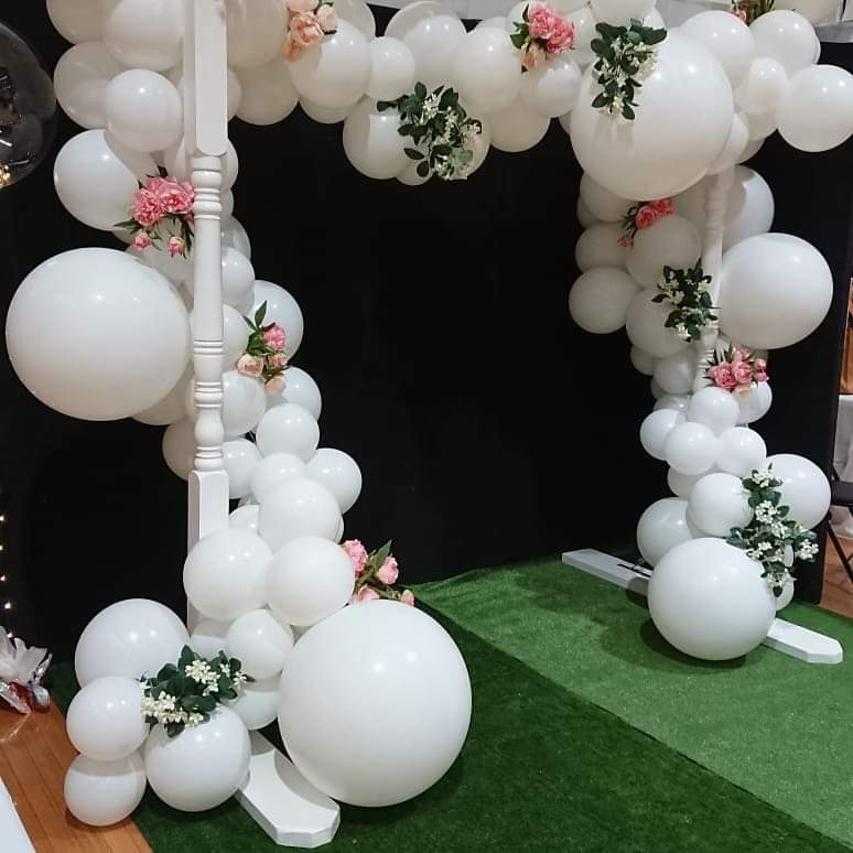 White Wedding Arbour for Hire by UpUpNAwayBalloons