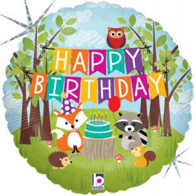 Woodland Animals Happy Birthday 45cm Foil Balloon - UpUpNAwayBalloons