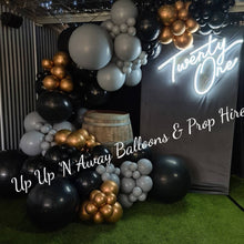 Load image into Gallery viewer, twenty one neon sign for hire with backdrop
