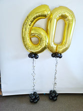 Load image into Gallery viewer, personalised balloon numbers [double digit with tassels or bubble balloons at the neck.
