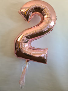 balloon numbers [single digit] & with tassel & bow.