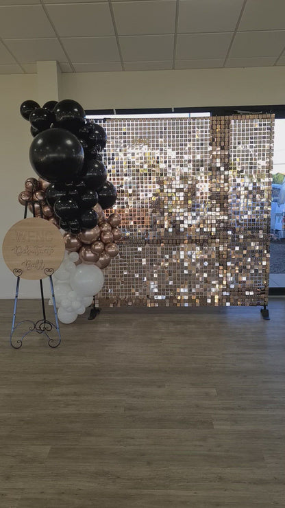 Rose Gold Shimmer Wall Backdrop for Hire