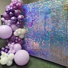 Load image into Gallery viewer, Iridescent Shimmer Wall Backdrop for Hire - UpUpNAwayBalloons
