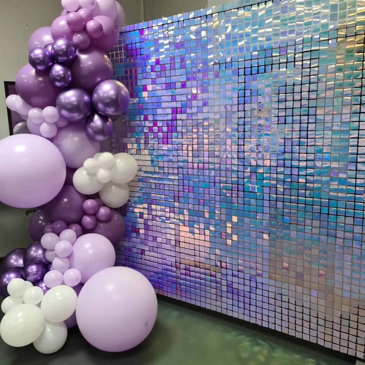 Iridescent Shimmer Wall Backdrop for Hire - UpUpNAwayBalloons