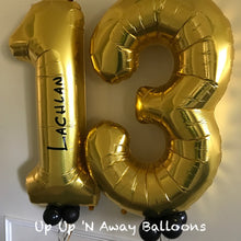 Load image into Gallery viewer, personalised balloon numbers [double digit with tassels or bubble balloons at the neck.
