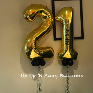 personalised balloon numbers [double digit with tassels or bubble balloons at the neck.