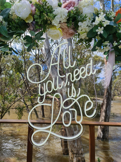 All You Need Is LOVE Neon Sign for Hire - UpUpNAwayBalloons