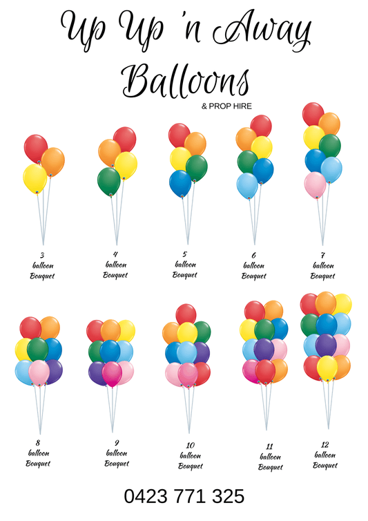 Balloon Bouquet Plain (Ranging from 3 Balloons - 12 Balloons) - UpUpNAwayBalloons
