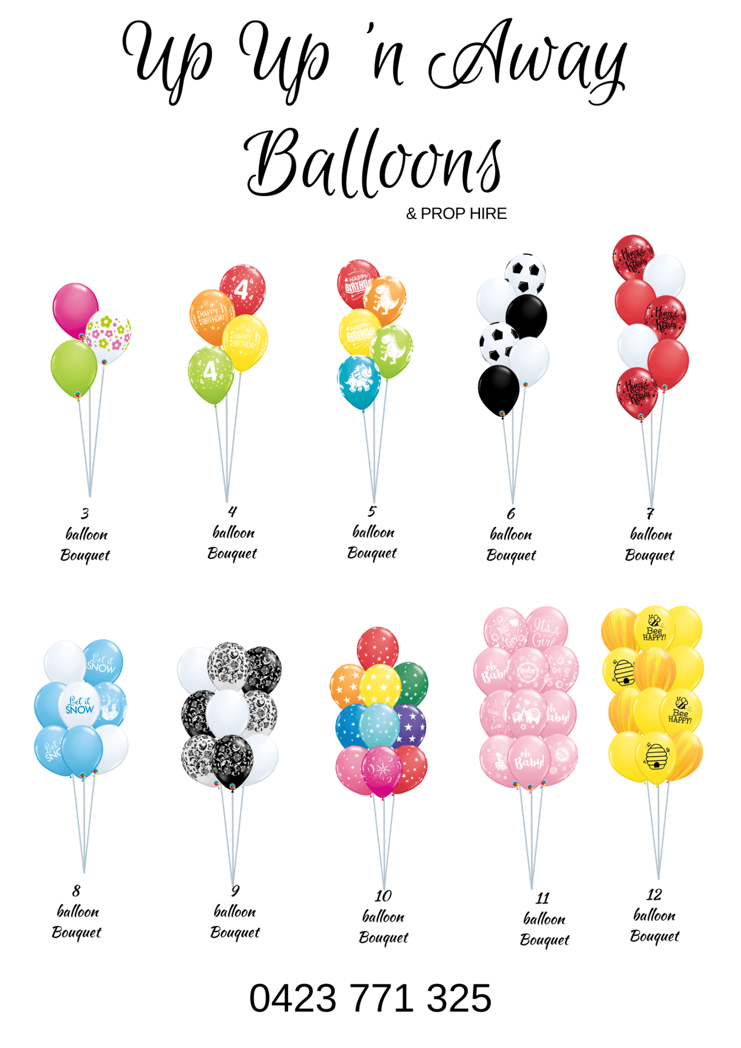 Balloon Bouquet Printed (Ranging from 3 Balloons - 12 Balloons) - UpUpNAwayBalloons