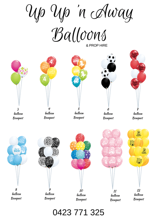 Balloon Bouquet Printed (Ranging from 3 Balloons - 12 Balloons) - UpUpNAwayBalloons