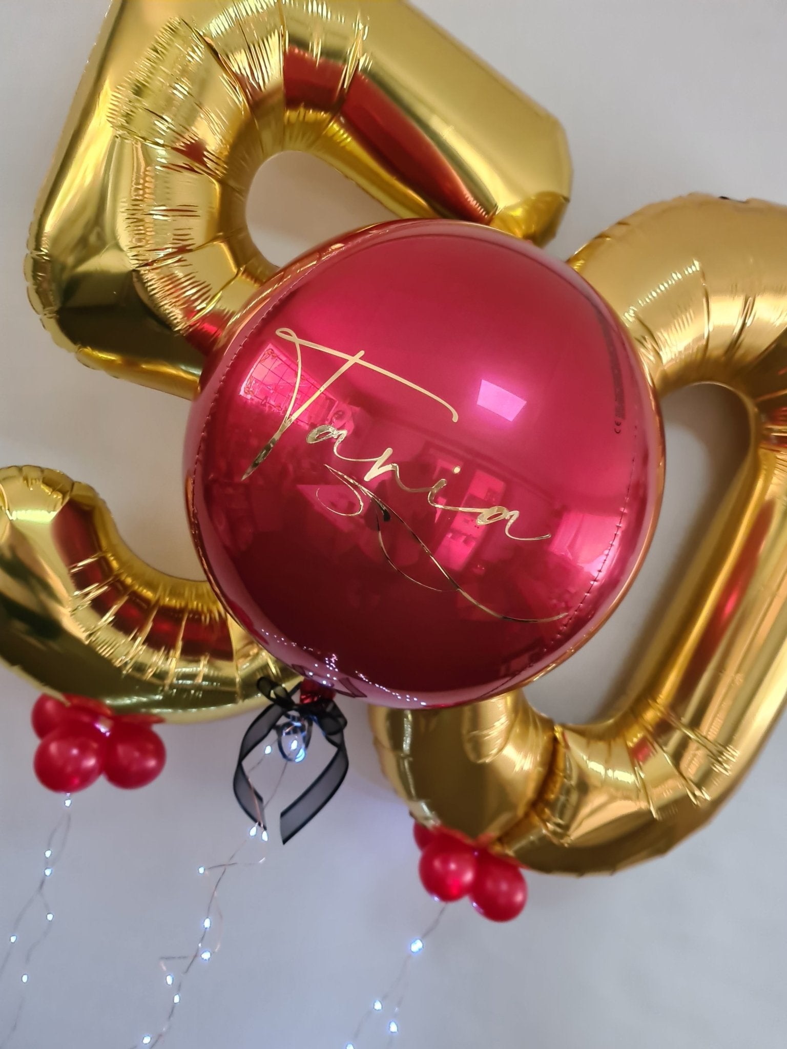 Balloon Numbers [Double Digit] with LED string lights & Personalised Orbz - UpUpNAwayBalloons