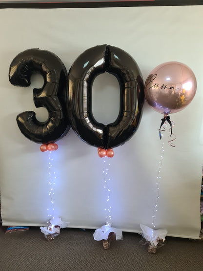 Balloon Numbers [Double Digit] with LED string lights & Personalised Orbz - UpUpNAwayBalloons