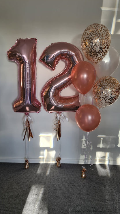 Balloon Numbers [Double Digit] with tassel, bow & accompanying bouquet. - UpUpNAwayBalloons