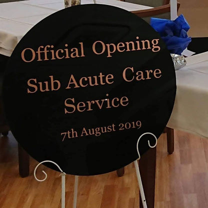 Black Acrylic Disk Sign Hire - UpUpNAwayBalloons