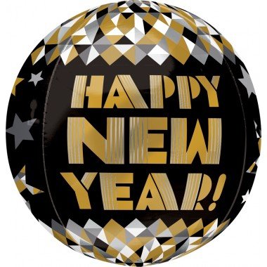 Happy New Year! Black & Gold Orbz Table Centerpiece - UpUpNAwayBalloons