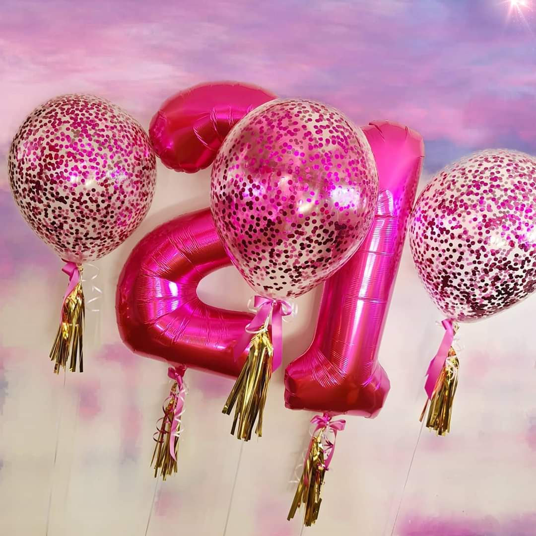 Helium Numbers with 16" Confetti Balloons (choose your colour) - UpUpNAwayBalloons