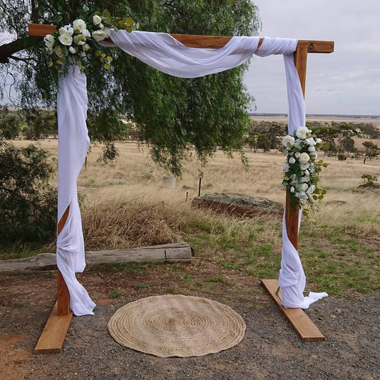Natural Timber Wedding Arbour for Hire - UpUpNAwayBalloons