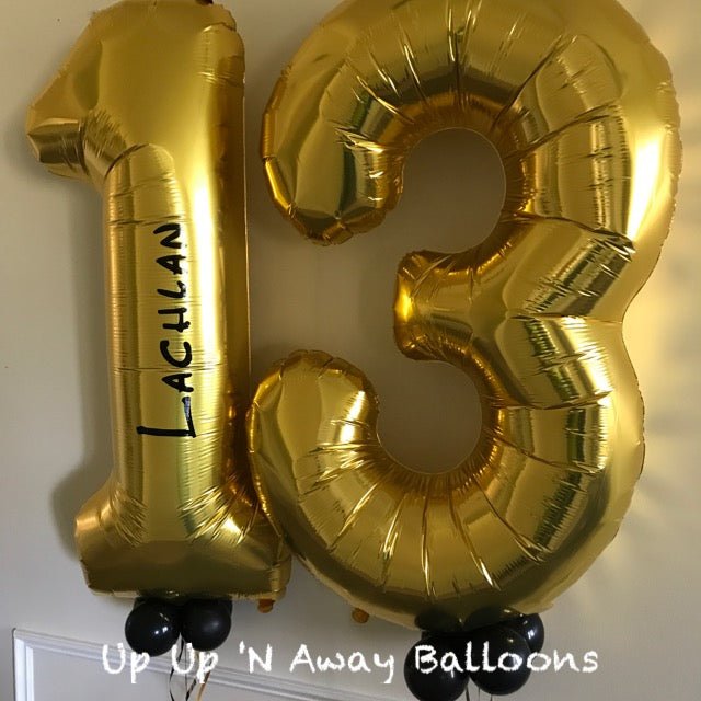 Personalised Balloon Numbers [Double Digit with tassels or bubble balloons at the neck. - UpUpNAwayBalloons