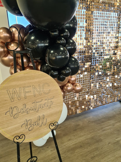 Rose Gold Shimmer Wall Backdrop for Hire - UpUpNAwayBalloons