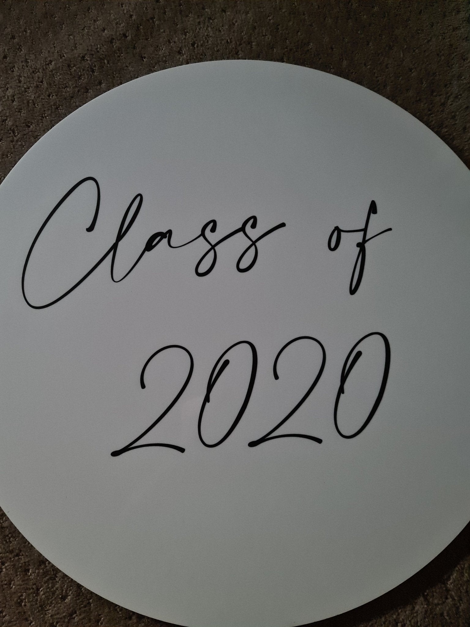 White Acrylic Disk Sign Hire - UpUpNAwayBalloons
