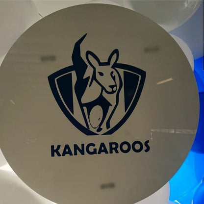White Acrylic Disk Sign Hire - UpUpNAwayBalloons