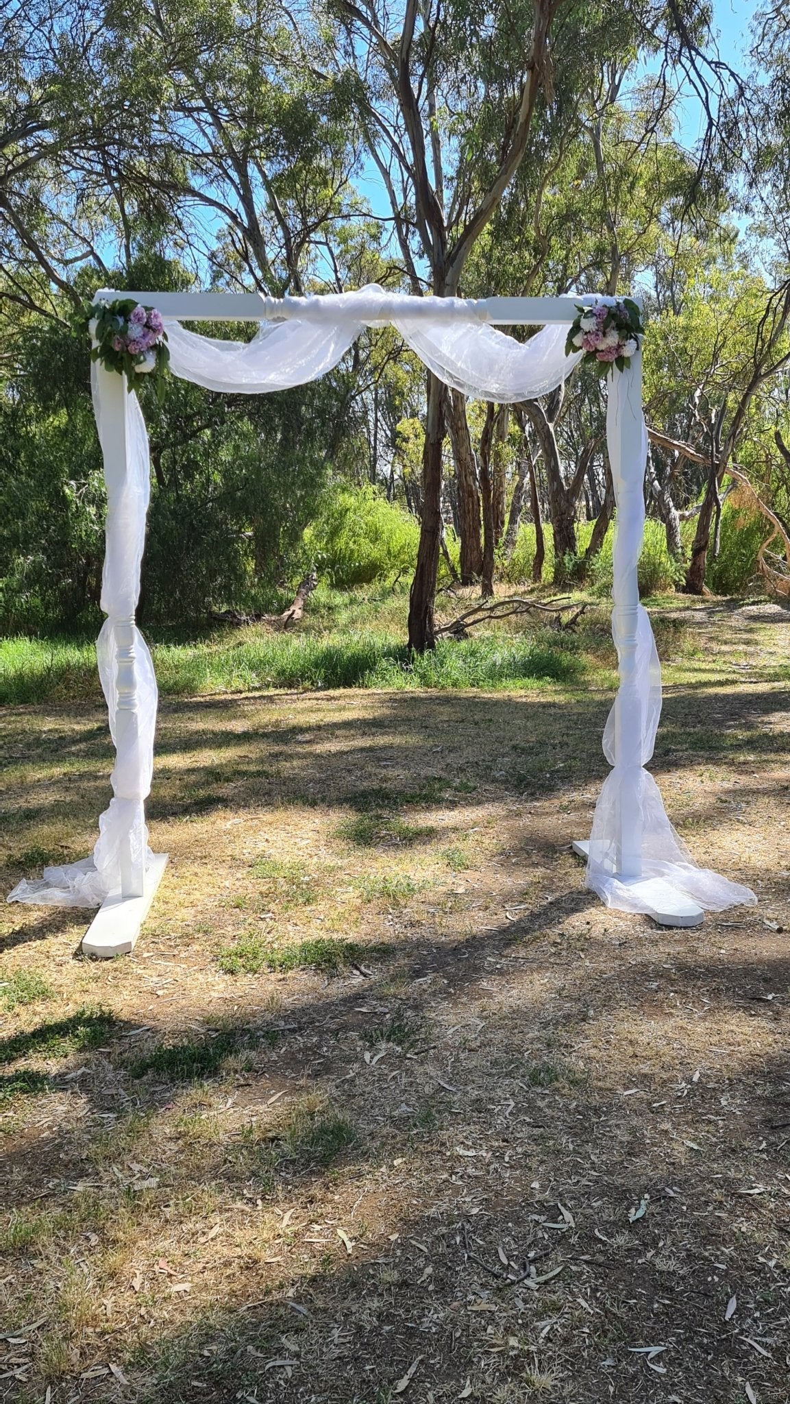 White Wedding Arbour for Hire - UpUpNAwayBalloons