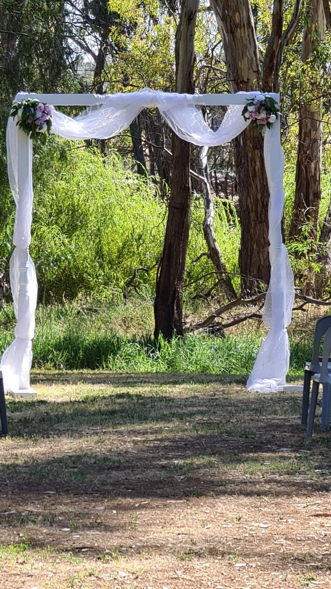 White Wedding Arbour for Hire - UpUpNAwayBalloons